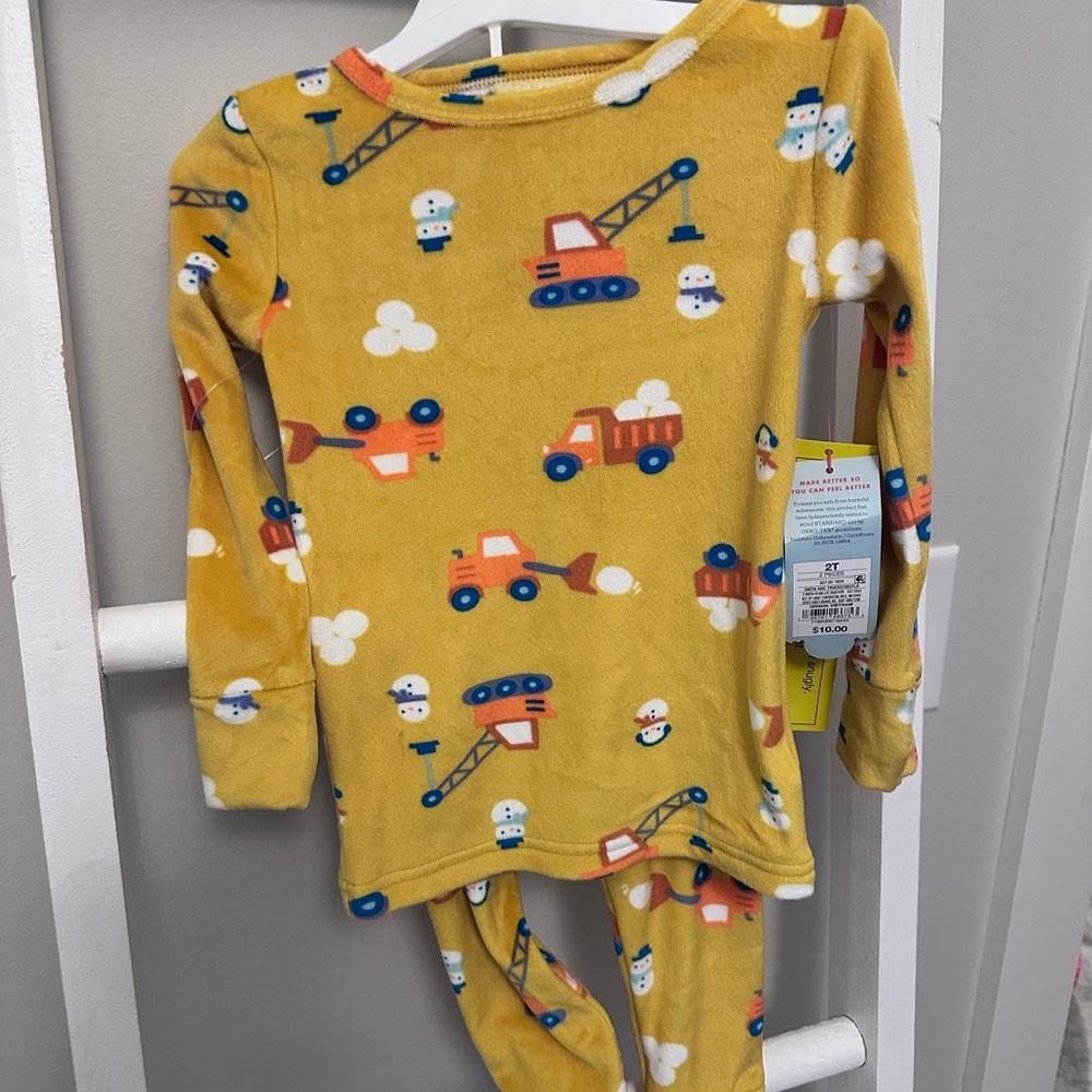 NWT Cat & Jack Yellow and Orange Pajama Set with Playful Vehicle Design